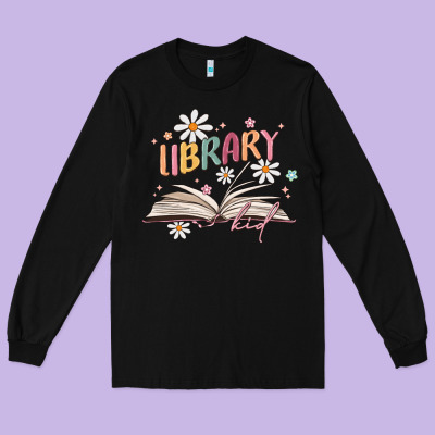 Library Kid Long Sleeve Tee Designed By Maliassmallbusiness