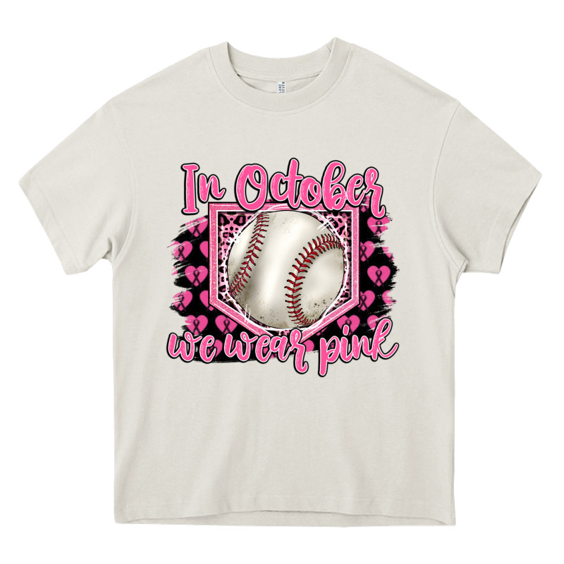 In October We Wear Pink Baseball Heavy Core Tee by BarkalooDesign | Teevron