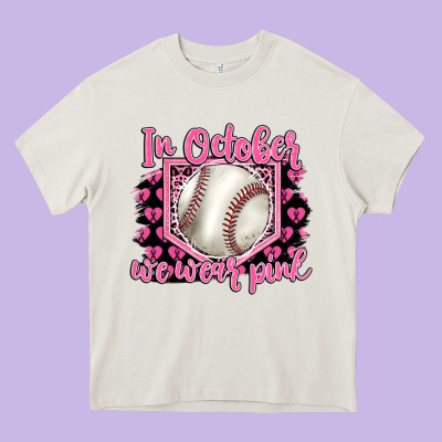 In October We Wear Pink Baseball Heavy Core Tee Designed By Barkaloodesign