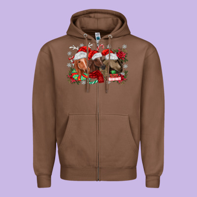 Christmas Horses Zipper Hoodie Designed By Maliassmallbusiness