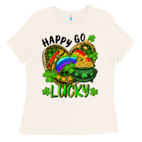 Bone Happy Go Lucky Pot Of Gold And Rainbow Heart Ladies Tee - RanaPortraitStore