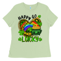 Happy Go Lucky Pot Of Gold And Rainbow Heart Ladies Tee | Teevron