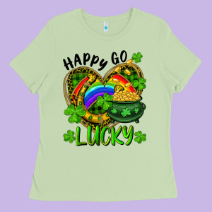 Happy Go Lucky Pot Of Gold And Rainbow Heart Ladies Tee Designed By Ranaportraitstore