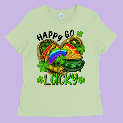 Ladies Tee Happy Go Lucky Pot Of Gold And Rainbow Heart