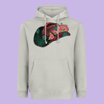 Leopard Flowers Cowboy Hat Heavyweight Hoodie Designed By Jasminsmagicworld