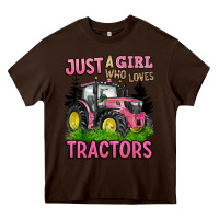 Chocolate Brown just a girl who loves tractors Heavy Core Tee - BarkalooDesign