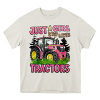 Cream just a girl who loves tractors Heavy Core Tee - BarkalooDesign