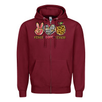 Burgundy peace love teach Zipper Hoodie - NancyCooperArtShop