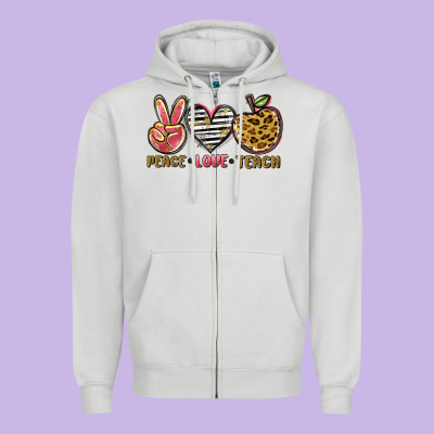 Peace Love Teach Zipper Hoodie Designed By Nancycooperartshop