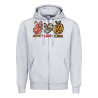 Heather Grey peace love teach Zipper Hoodie - NancyCooperArtShop