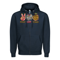 Navy peace love teach Zipper Hoodie - NancyCooperArtShop