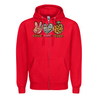 Red peace love teach Zipper Hoodie - NancyCooperArtShop