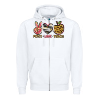 White peace love teach Zipper Hoodie - NancyCooperArtShop