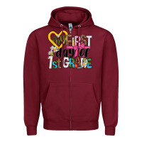 Burgundy my first day of 1st grade Zipper Hoodie - NancyCooperArtShop