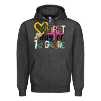 Charcoal Heather my first day of 1st grade Zipper Hoodie - NancyCooperArtShop