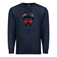 Navy Glitter American Flag Patterned American Mom Skull Premium Sweatshirt - Bettercallsaul