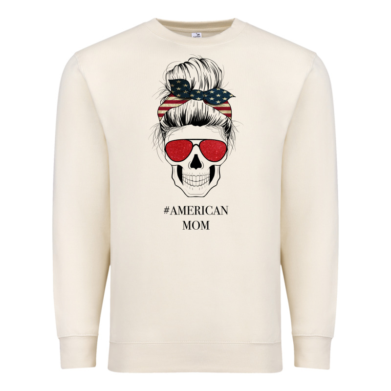 Glitter American Flag Patterned American Mom Skull Premium Sweatshirt by Bettercallsaul | Teevron