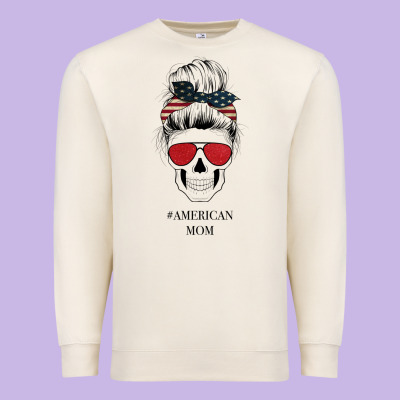 Glitter American Flag Patterned American Mom Skull Premium Sweatshirt Designed By Bettercallsaul