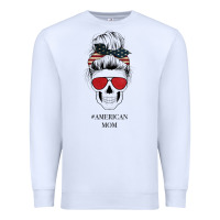 White Glitter American Flag Patterned American Mom Skull Premium Sweatshirt - Bettercallsaul