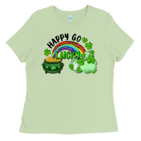 Matcha Happy Go Lucky Rainbow Shamrocks And Pot Of Gold Ladies Tee - RanaPortraitStore