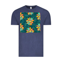 Vintage Denim colorful tropical flowers seamless pattern Vintage Tee - BundleAndBundleShop