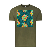 Vintage Olive colorful tropical flowers seamless pattern Vintage Tee - BundleAndBundleShop