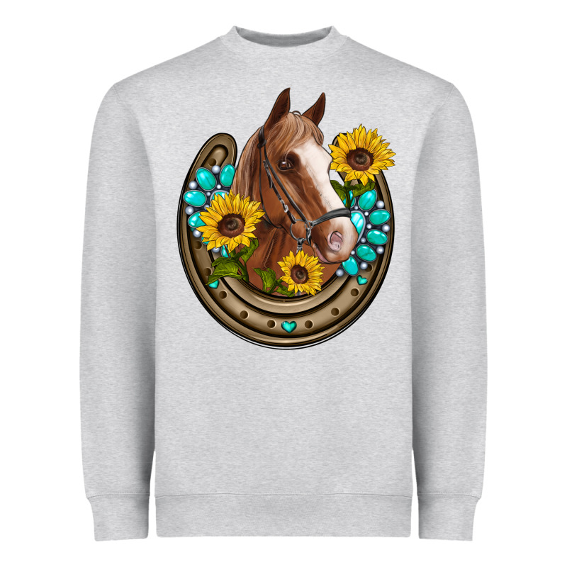 Western Horseshoe Horse Sunflowers Gemstone Heavyweight Sweatshirt by Artiststas | Teevron