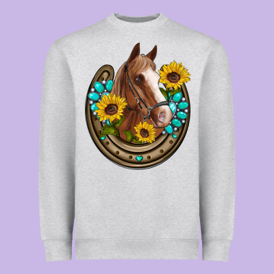 Western Horseshoe Horse Sunflowers Gemstone Heavyweight Sweatshirt Designed By Artiststas