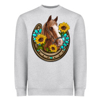 Heather Grey western horseshoe horse sunflowers gemstone Heavyweight Sweatshirt - Artiststas