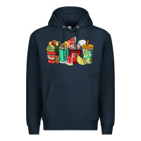 Navy Fruits coffee cups Premium Hoodie - NancyCooperArtShop