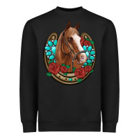 Black western horseshoe horse roses gemstone Heavyweight Sweatshirt - Artiststas