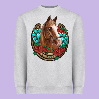 Western Horseshoe Horse Roses Gemstone Heavyweight Sweatshirt Designed By Artiststas
