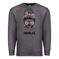 Charcoal Heather Pink Flower on Cyan Background Mom Skull Premium Sweatshirt - Bettercallsaul