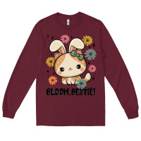 Burgundy bloom bestie cat Long Sleeve Tee - MaliasSmallBusiness