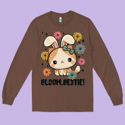 Bloom Bestie Cat Long Sleeve Tee Designed By Maliassmallbusiness