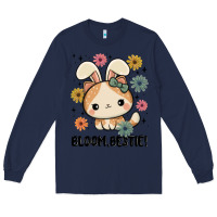 Navy bloom bestie cat Long Sleeve Tee - MaliasSmallBusiness