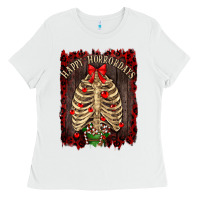 White Happy Horrordays Ladies Tee - RanaPortraitStore