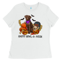 White Happy howl o ween Ladies Tee - RanaPortraitStore