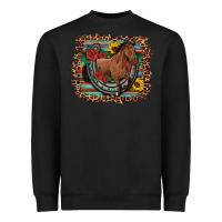 Black western horse horseshoe roses sunflowers serape leopard Heavyweight Sweatshirt - Artiststas