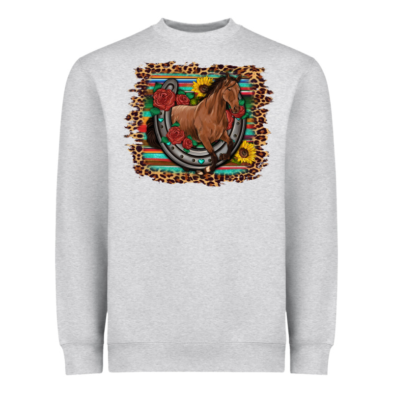 Western Horse Horseshoe Roses Sunflowers Serape Leopard Heavyweight Sweatshirt by Artiststas | Teevron