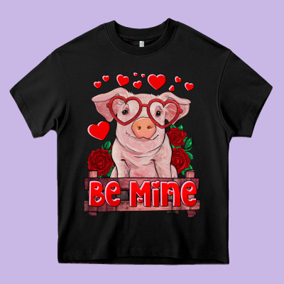 Be Mine Valentine's Day Baby Pig Heavy Core Tee Designed By Ranaportraitstore