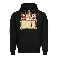 Black santa reindeer snowman preview and costom name Zipper Hoodie - MaliasSmallBusiness