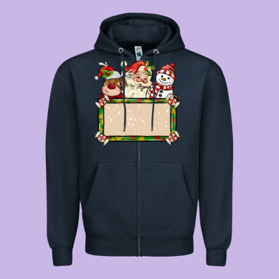 Santa Reindeer Snowman Preview And Costom Name Zipper Hoodie Designed By Maliassmallbusiness