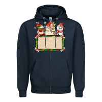 Navy santa reindeer snowman preview and costom name Zipper Hoodie - MaliasSmallBusiness