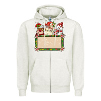 Oatmeal Heather santa reindeer snowman preview and costom name Zipper Hoodie - MaliasSmallBusiness