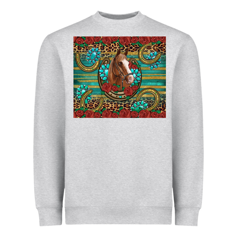 Western Horse Horseshoe Roses Gemstones Glitter Wooden Heavyweight Sweatshirt by Artiststas | Teevron