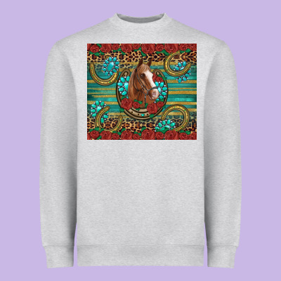 Western Horse Horseshoe Roses Gemstones Glitter Wooden Heavyweight Sweatshirt Designed By Artiststas