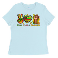 Baby Blue peace love juneteenth Ladies Tee - texasbilliewilder