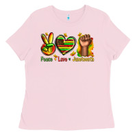 Bubblegum Pink peace love juneteenth Ladies Tee - texasbilliewilder