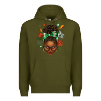 Army Green Afro Messy Bun Basketball Green Bow Premium Hoodie - texasbilliewilder